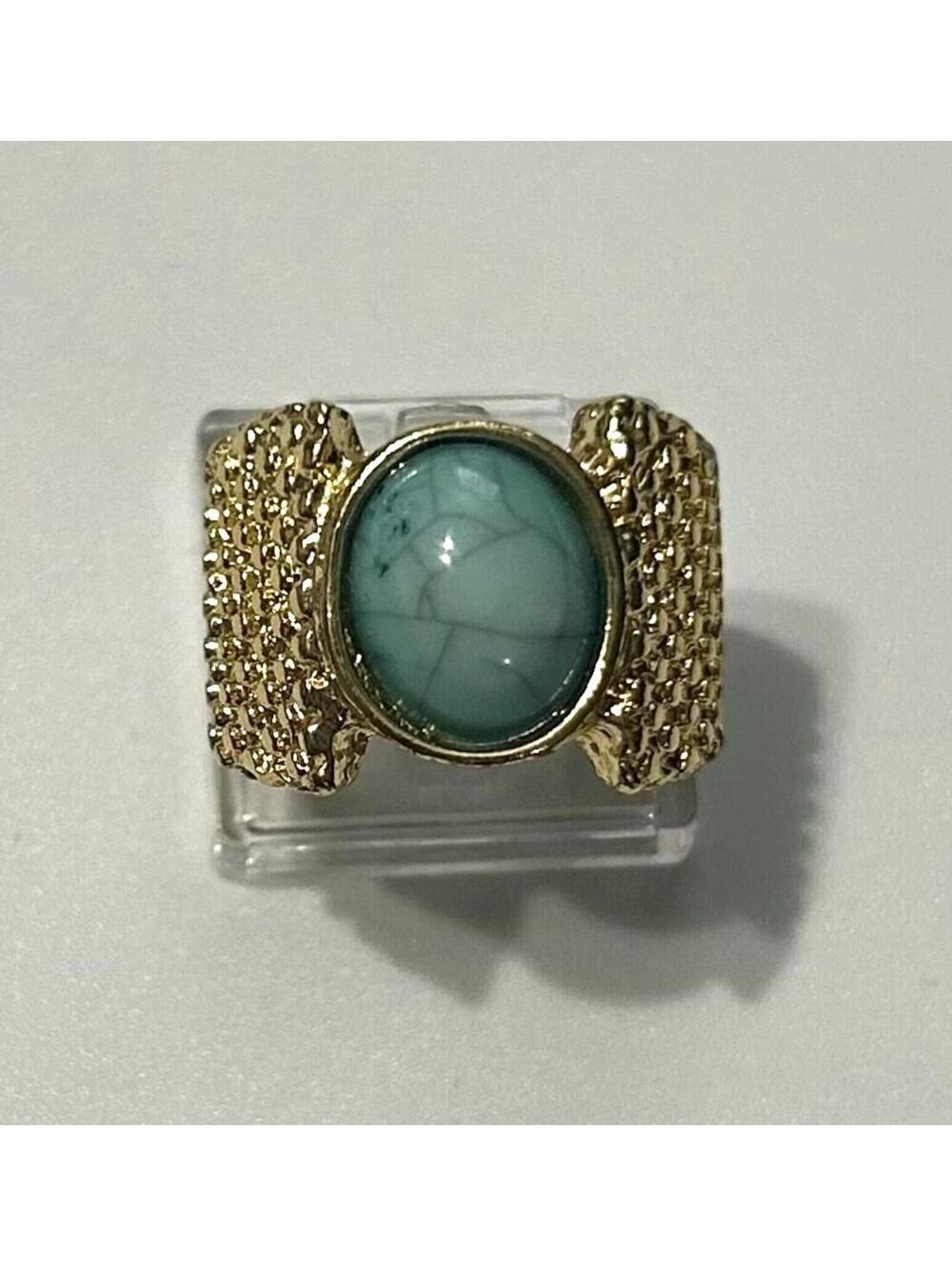 Vintage Turquoise Statement Ring | Boho Maximalist Gold Textured Cocktail Ring